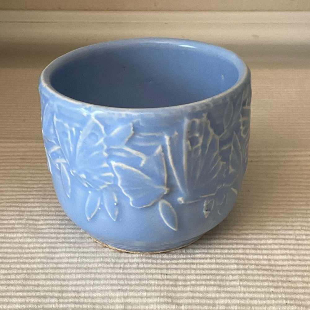 McCoy pottery blue butterfly cache pot planter vintage